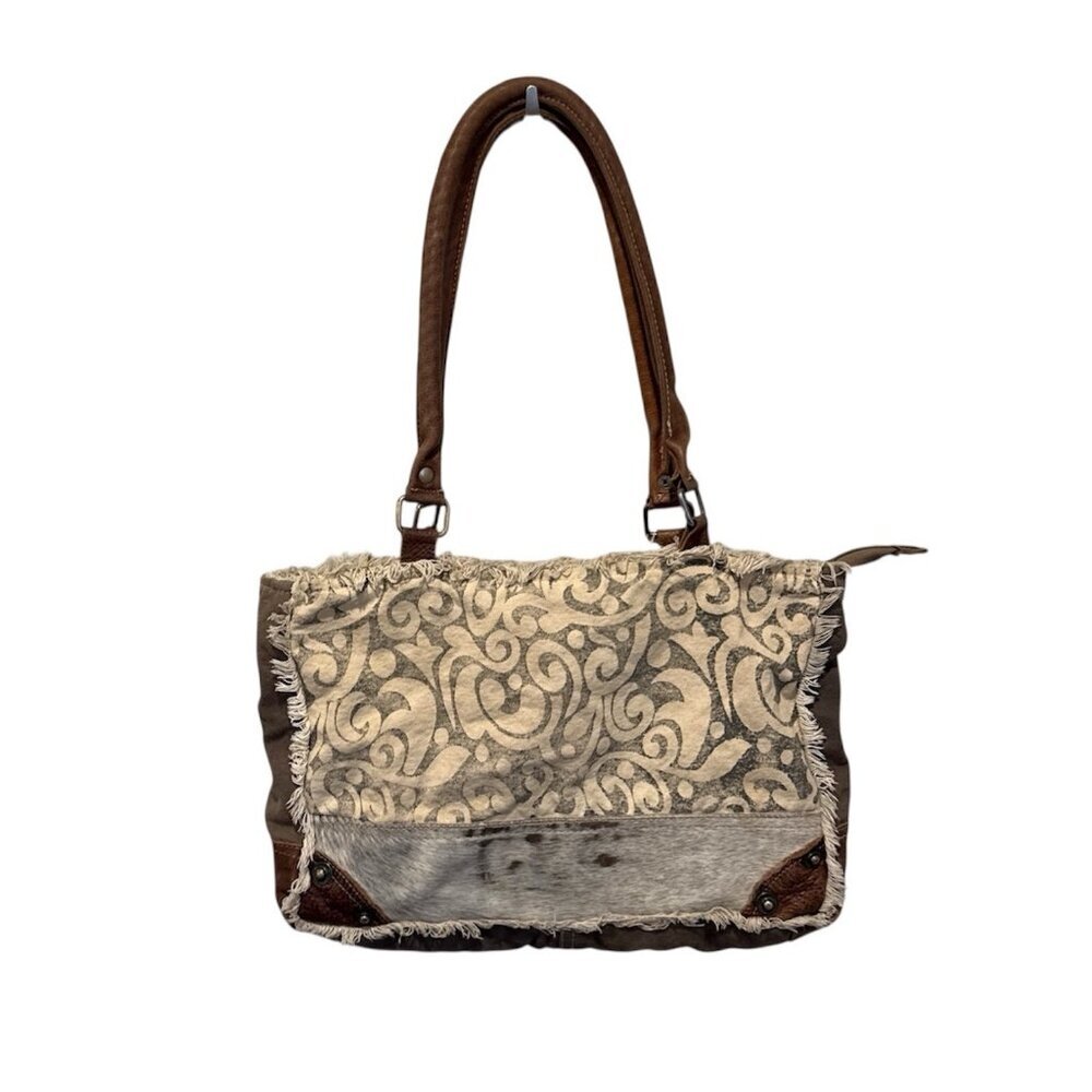 Myra Western Cowgirl Womens Purse Shoulder  Bag Leather Cowhide Canvas